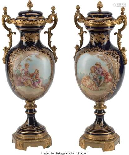 A Pair of French Sèvres-Style Gilt Bronze Mount