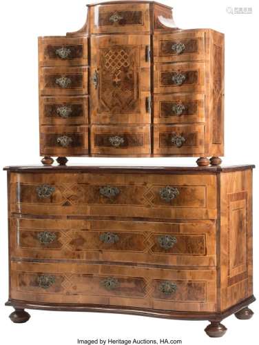 A German Elmwood Burl Chest and Table Top Cabine