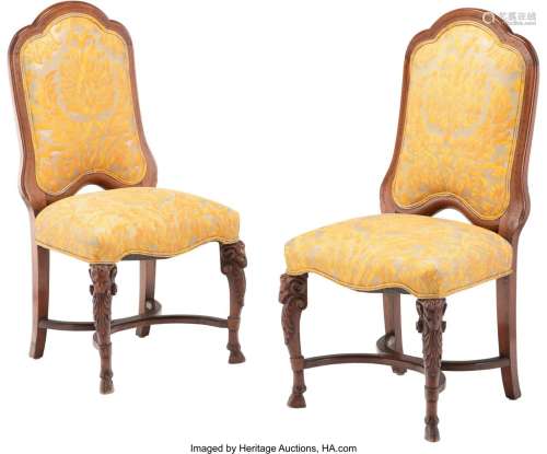A Pair of Victorian Carved Walnut Side Chairs wi