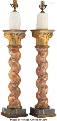 A Pair of Baroque-Style Carved Marble and Gilt W