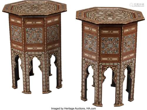 A Pair of Moorish Inlaid Side Tables 24 x 19-1/2