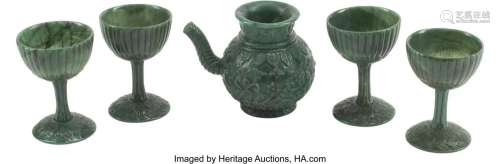 A Five-Piece Russian Carved Stone Drinking Set 5