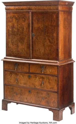 An English Burl Elm Cabinet on Chest 68 x 42-1/2