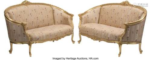A Pair of French Louis XV-Style Carved Wood Upho