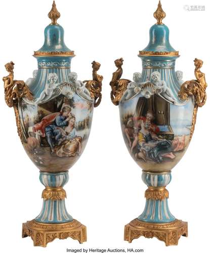 A Pair of French Sèvres-Style Gilt Bronze Mount