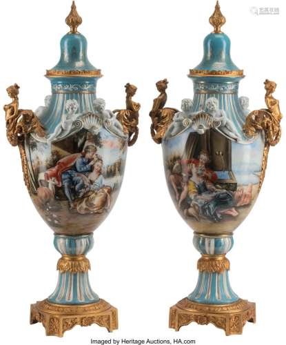 A Pair of French Sèvres-Style Gilt Bronze Mount