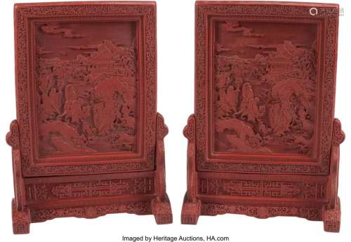 A Pair of Chinese Cinnabar-Style Table Screens 2