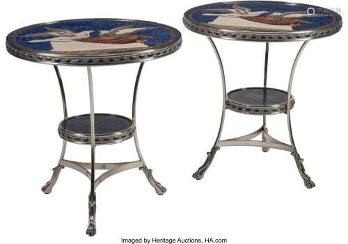 A Pair of Italian Silvered Bronze Two Tier Table