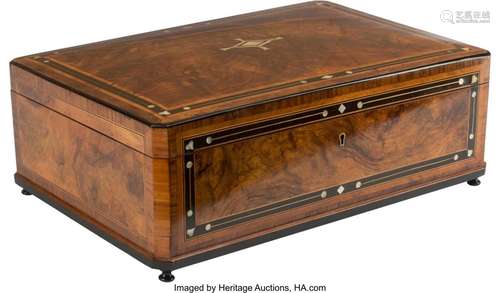 A French Burl Walnut Inlaid Document Box, 19th c