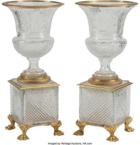 A Pair of French Baccarat-Style Gilt Bronze-Moun