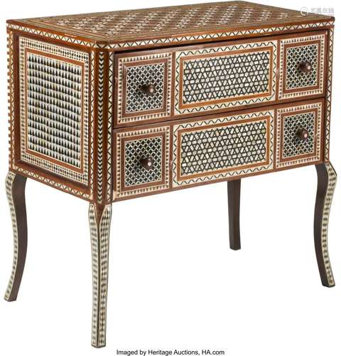 A Moorish Inlaid Two-Drawer Commode 33-1/2 x 35