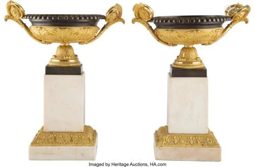 A Pair of French Gilt and Patinated Bronze Urns