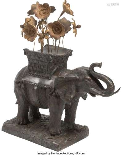 A Gilt Bronze Mounted Patinated Bronze Elephant