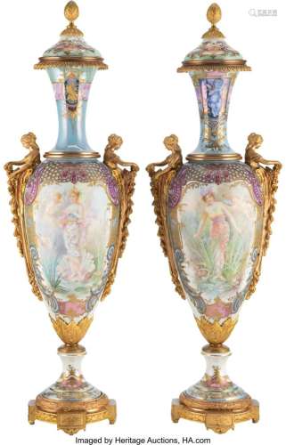 A Pair of French Sèvres-Style Gilt Bronze-Mount
