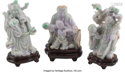 A Set of Three Chinese Jadeite Figures of the Wi