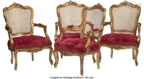 A Set of Four French Louis XV-Style Caned and Up