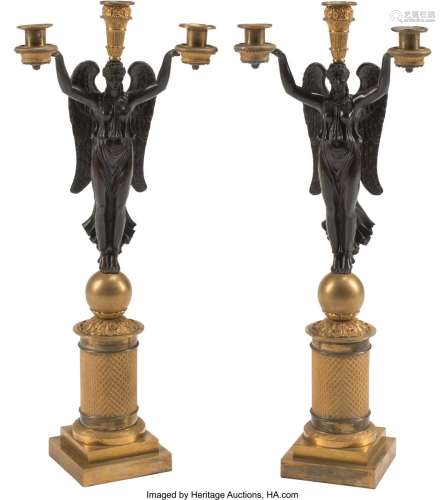 A Pair of French Charles X Gilt and Patinated Br
