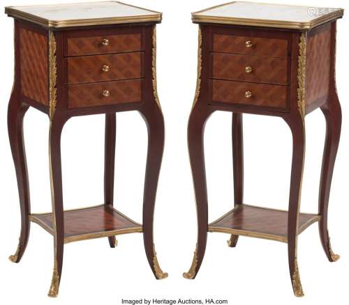 A Pair of French Louis XV-Style Parquetry Inlaid