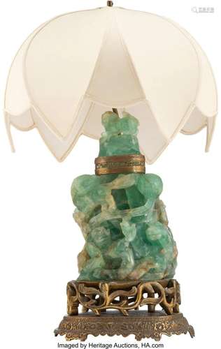 A Carved Jade Lamp with Shade 28-1/2 x 16 x 16 i