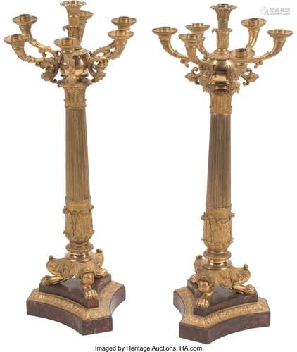 A Pair of French Empire Gilt Bronze Seven-Light