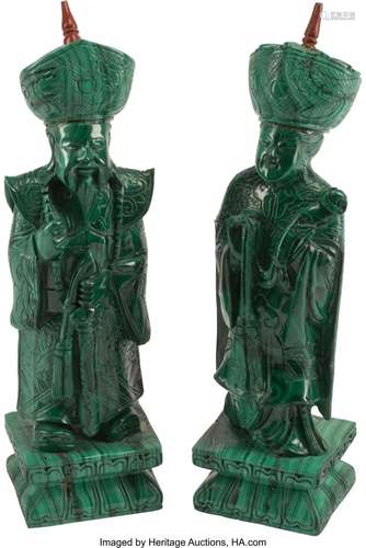 A Pair of Carved Malachite Figures of a Standing