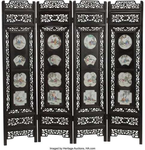 A Chinese Porcelain Four-Panel Mounted Screen 71