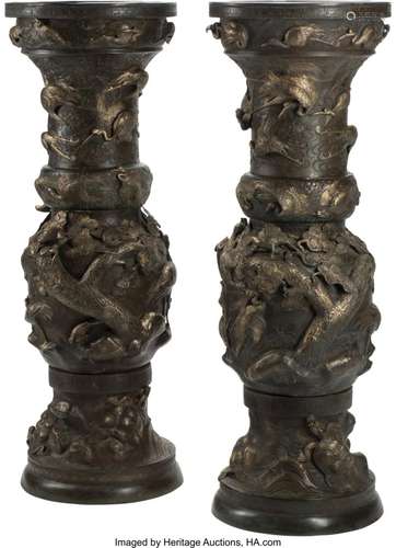 A Pair of Monumental Japanese Bronze Urns, Meiji