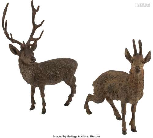 Two Austrian Cold-Painted Bronze Deer 9 x 2 x 6