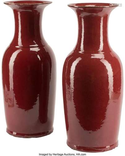 A Pair of Chinese Oxblood Porcelain Vases 21-1/2