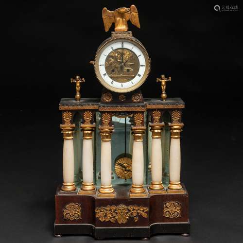 Reloj autómata vienés Biedermeier en madera del siglo XIX. h...