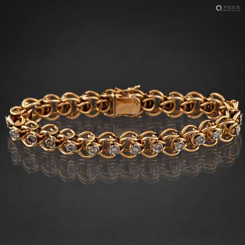 Bonita pulsera articulada en oro amarillo de 18 kt con brill...