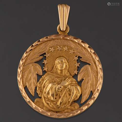 Medalla circular de la Virgen en oro amarillo de 18kt