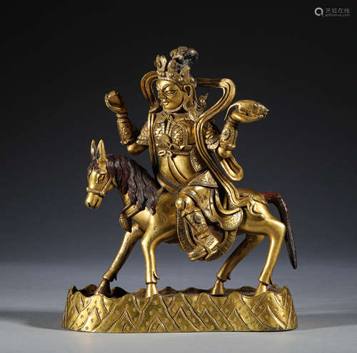 Qing Dynasty, bronze gilded statue of the God of wealth