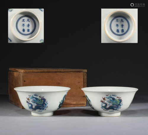 In the Qing Dynasty, there was a pair of doucai dragon bowl
