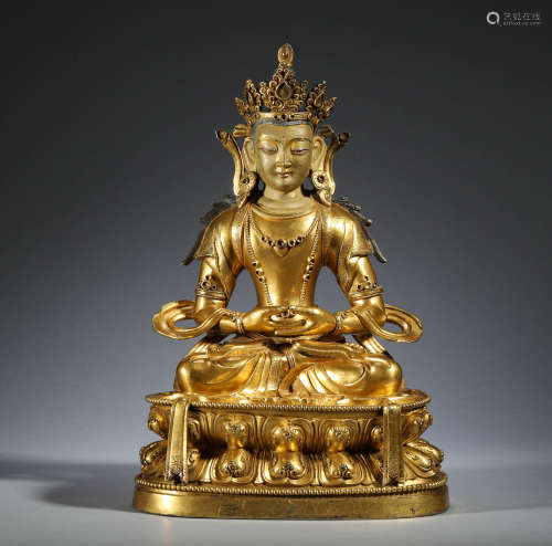 Ming Dynasty, bronze gilded female seated figure