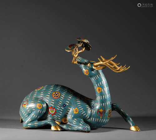 Qing Dynasty, copper embryo Cloisonne deer