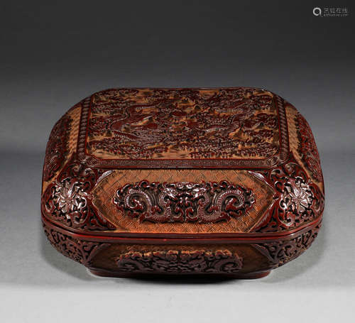 Qing Dynasty, carved red lacquer holding box