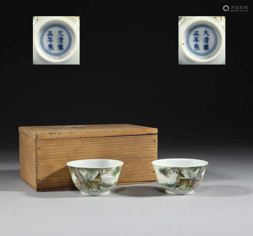 In the Qing Dynasty, a pair of pastel cups