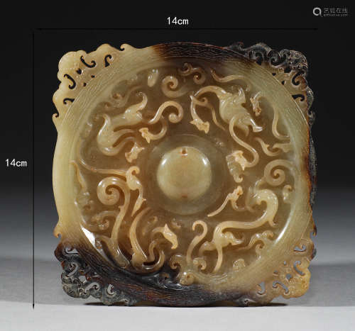 Han Dynasty, Hotan jade, auspicious beast, square mirror