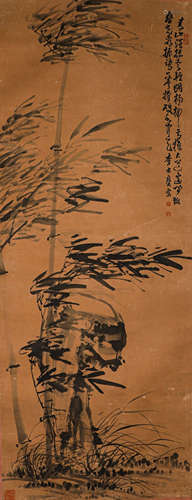 Li Fangying, vertical axis of paper bamboo and stone drawing...