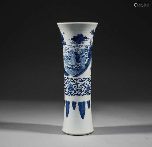 Qing Dynasty, blue and white character story flower arrangem...