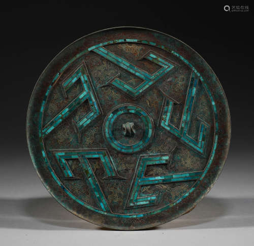 Han Dynasty, bronze inlaid pine Stone Mountain mirror