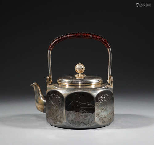 Pure silver lifting beam pot, Japan