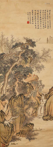 Wu guandai, paper landscape figure, vertical axis