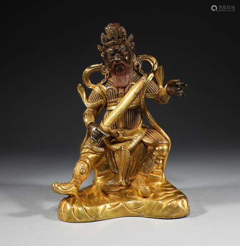 Qing Dynasty, bronze gilded statue of the God of wealth