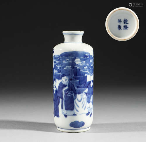 Qing Dynasty, blue and white character story, snuff bottle