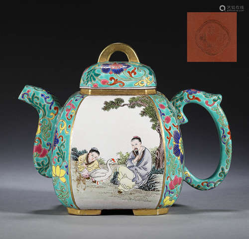 In the Qing Dynasty, enamel color character story, purple cl...