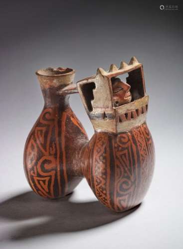 Vase double représentant un guetteur, motifs géométriques su...
