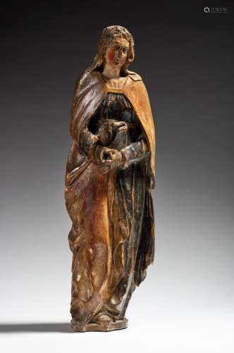 Sainte femme ou Vierge de calvaire en bois sculpté en ronde-...