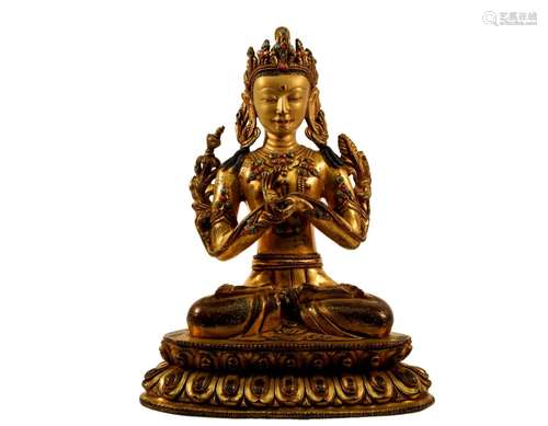 A Gilt Bronze Figure Of Avalokitesvara